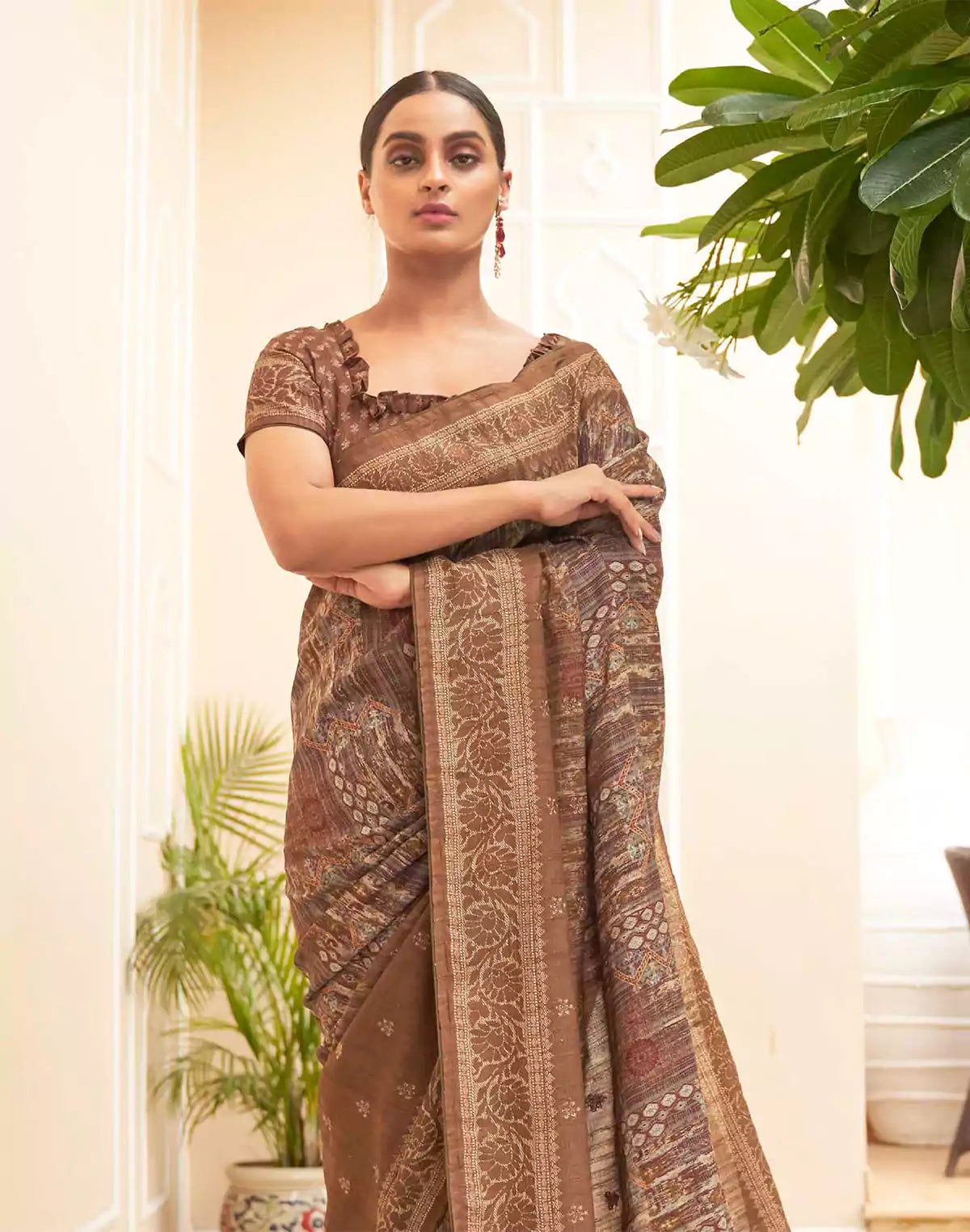 Image of Brown Graphic design Jute Silk Saree