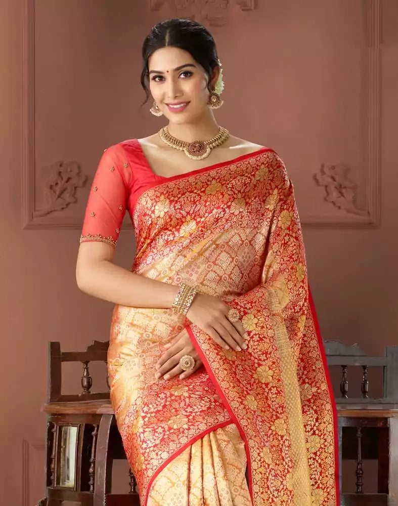 Image of Elegant Gold Coloured Double shaded Pure Silk Saree