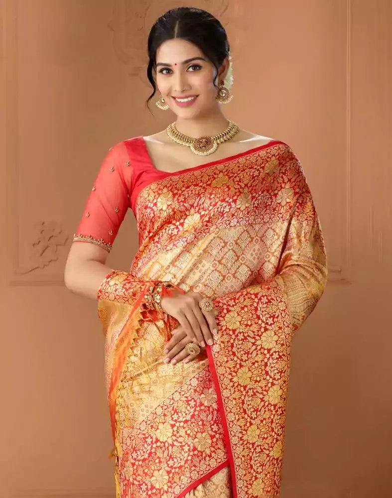 Image of Elegant Gold Coloured Double shaded Pure Silk Saree