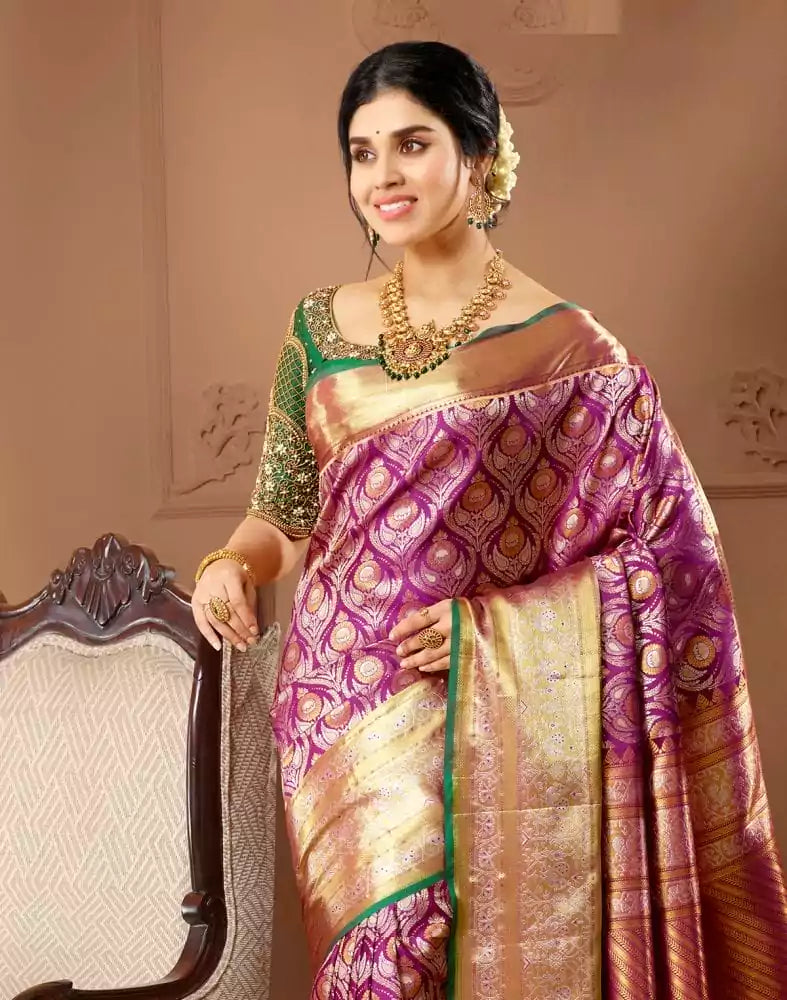 Image of Pastel Purple Zari Pure Kanchi Pattu Saree