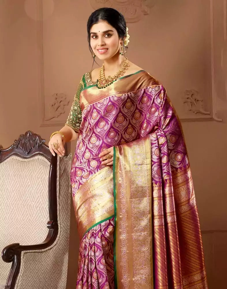 Image of Pastel Purple Zari Pure Kanchi Pattu Saree