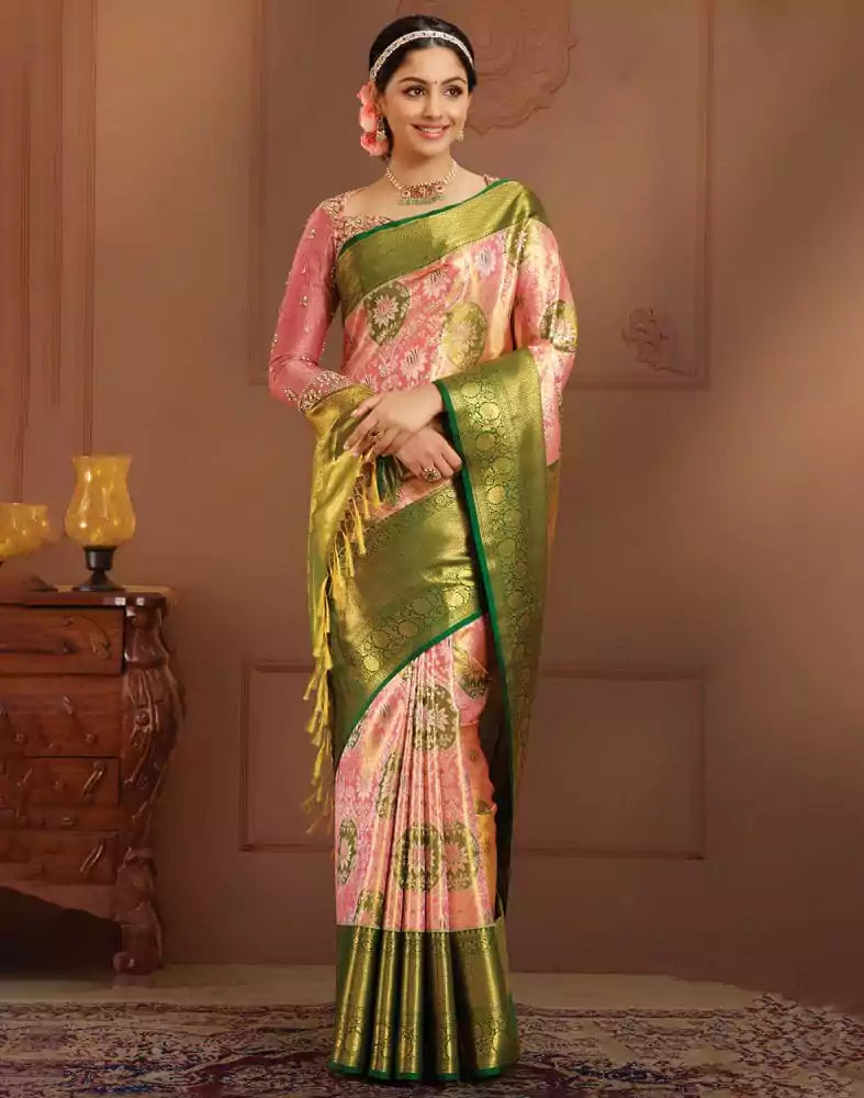 Image of Beautiful Baby Pink double shaded Pure Kanchi Pattu Saree