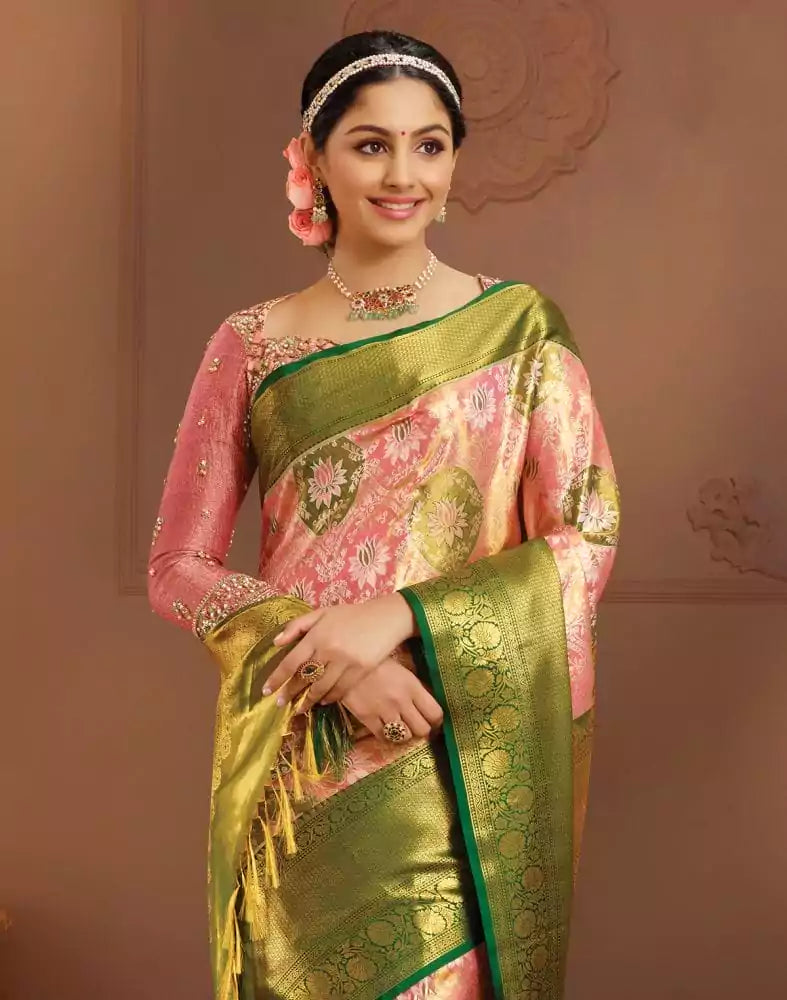 Image of Beautiful Baby Pink double shaded Pure Kanchi Pattu Saree