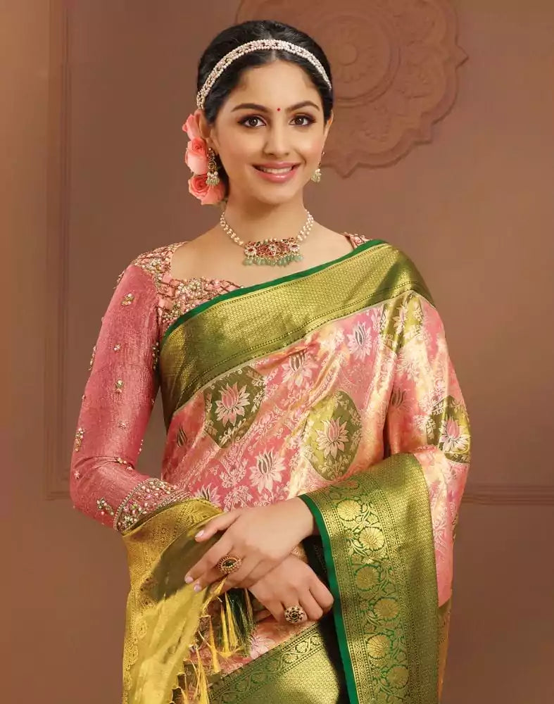 Image of Beautiful Baby Pink double shaded Pure Kanchi Pattu Saree