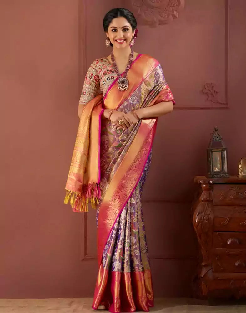 Image of Purple Coloured double shaded Pure Silk Saree