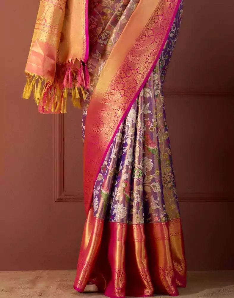 Image of Purple Coloured double shaded Pure Silk Saree