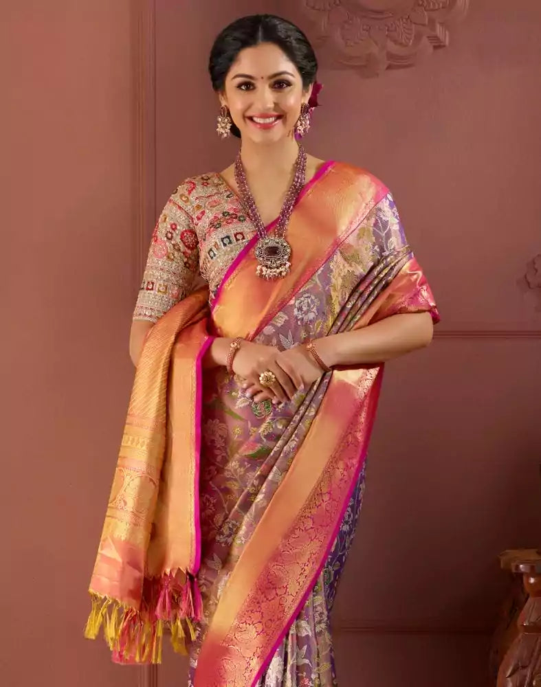Image of Purple Coloured double shaded Pure Silk Saree