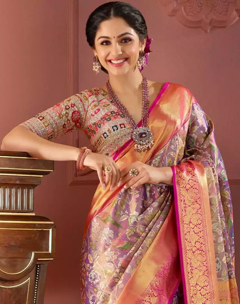 Image of Purple Coloured double shaded Pure Silk Saree