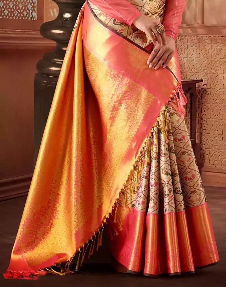 Image of Graceful Gold and Pink Pure Silk double shaded Saree