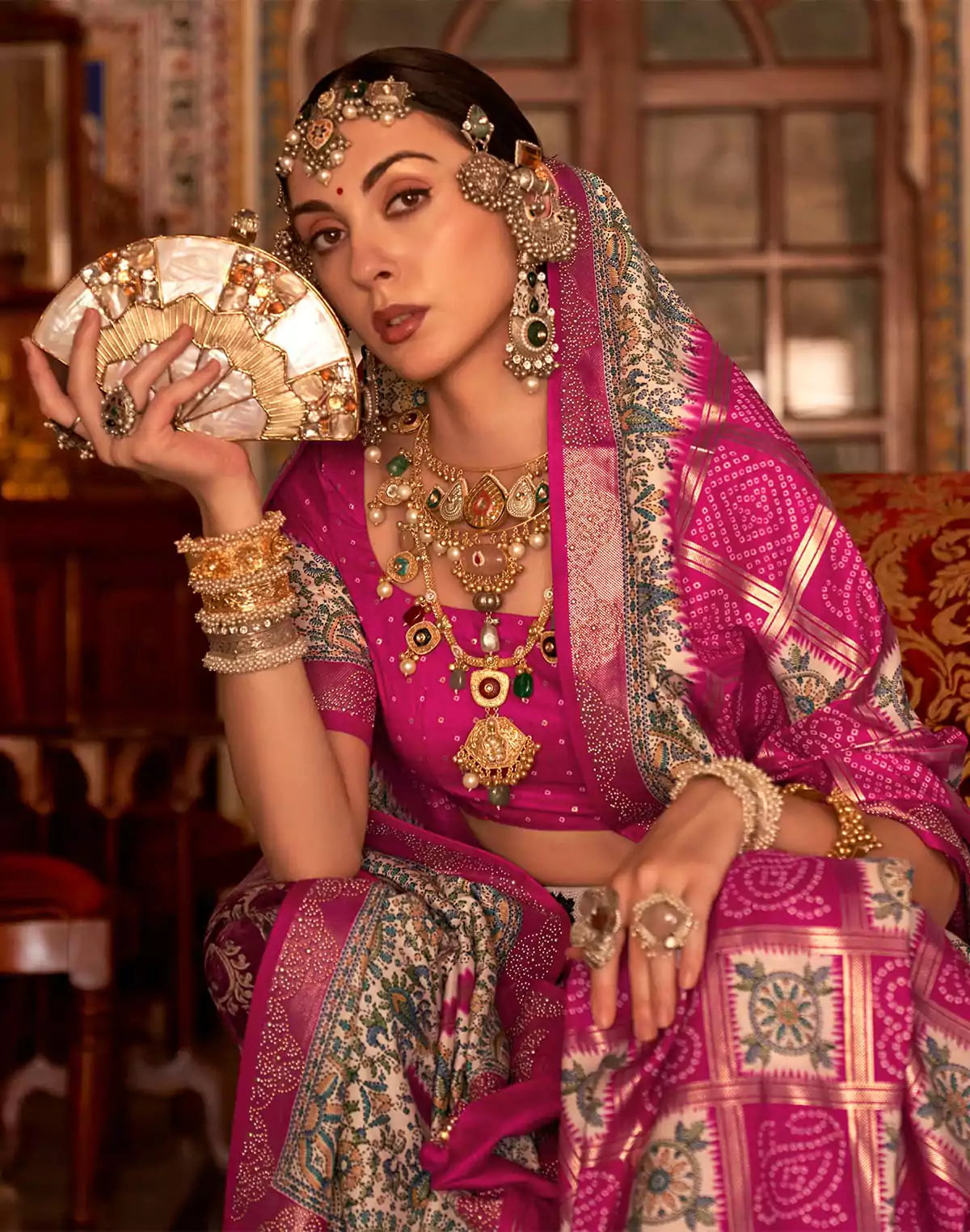Image of Pink Coloured Bandhini Print Patola Silk Saree