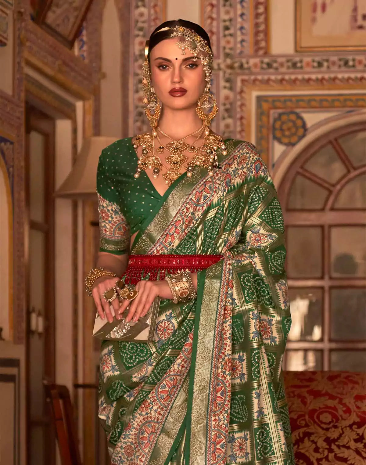 Image of Green all over beautiful Bandhini Print Patola Saree