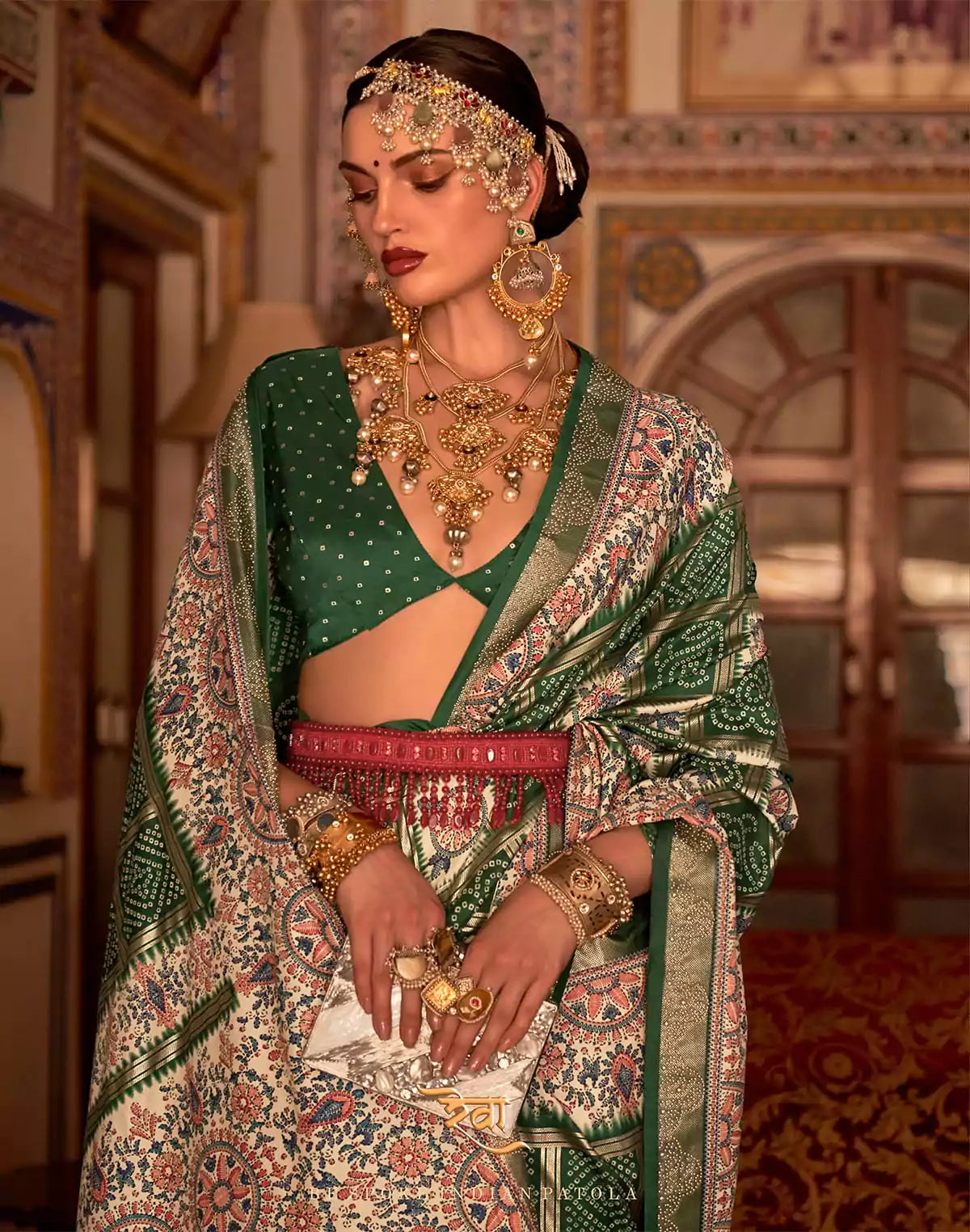 Image of Green all over beautiful Bandhini Print Patola Saree