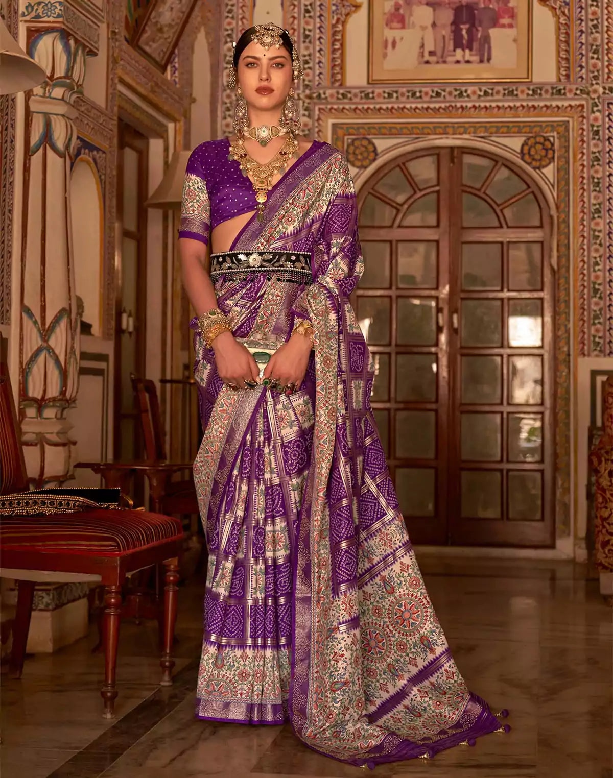 Image of Elegant Purple Colour Patola Silk Designer Saree