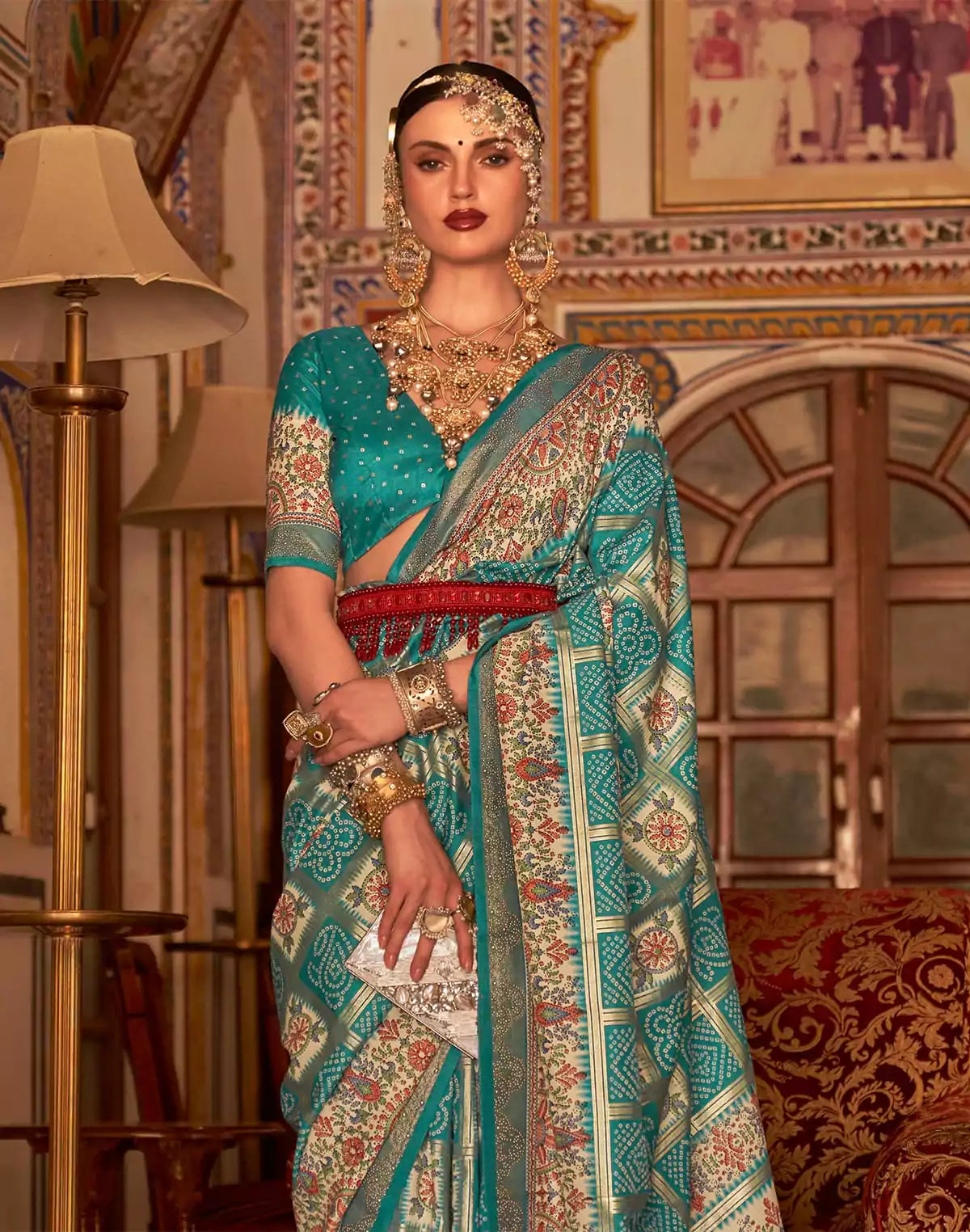 Image of Sea Green Designer Patola Silk Bandhini Saree