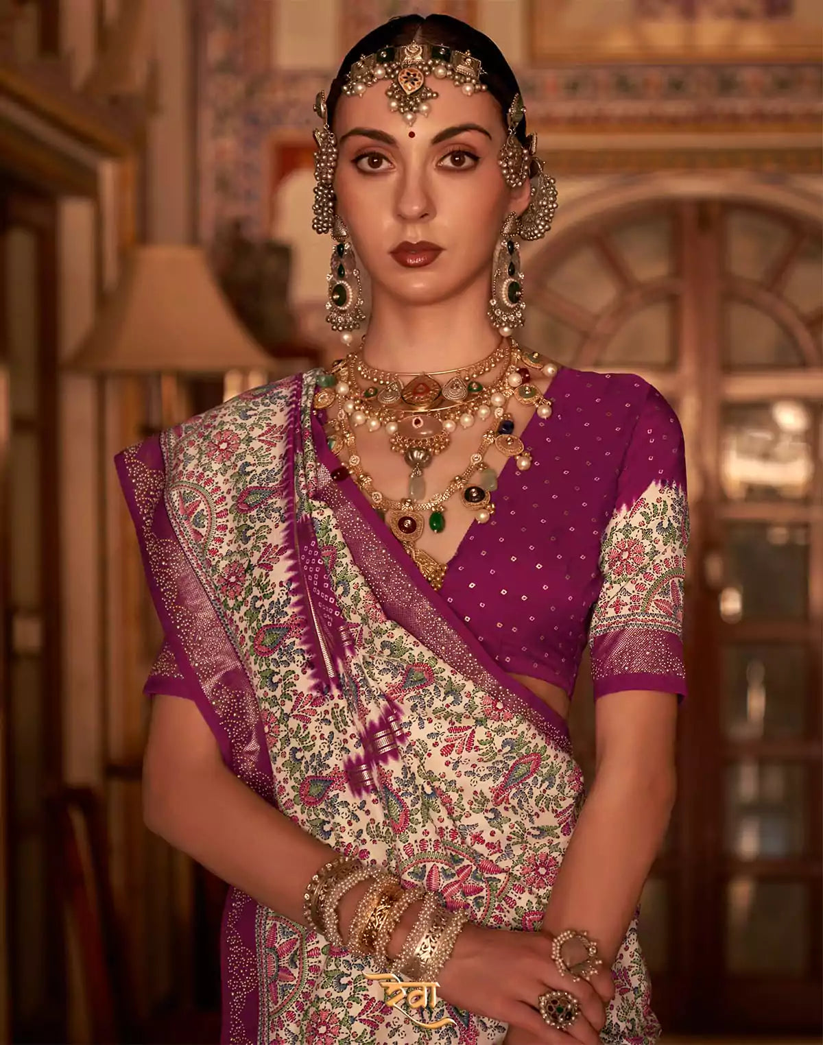 Image of Magenta Bandhini Print Art Patola Saree
