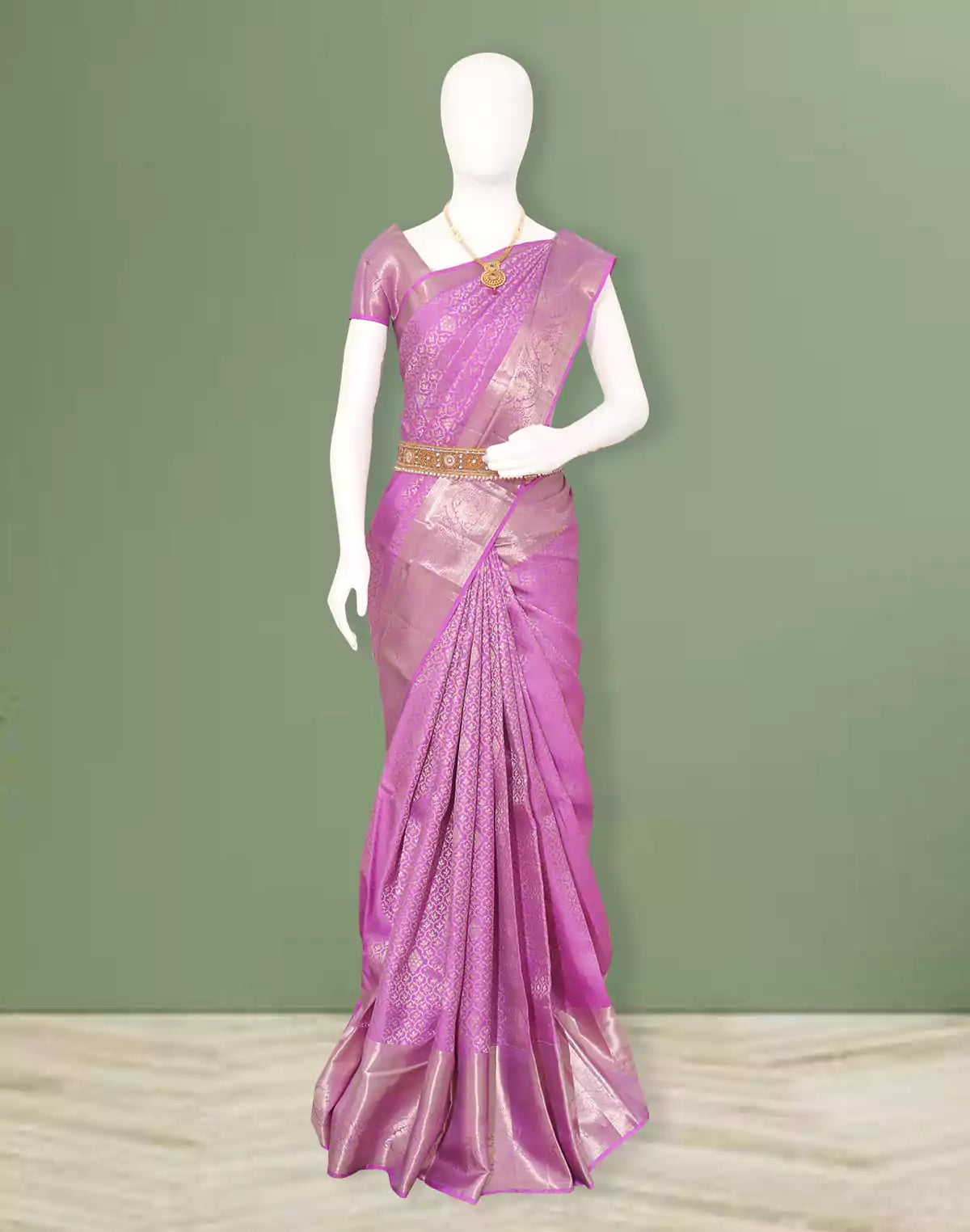 Image of Lavender Coloured Floral Silver Zari Self Border Saree