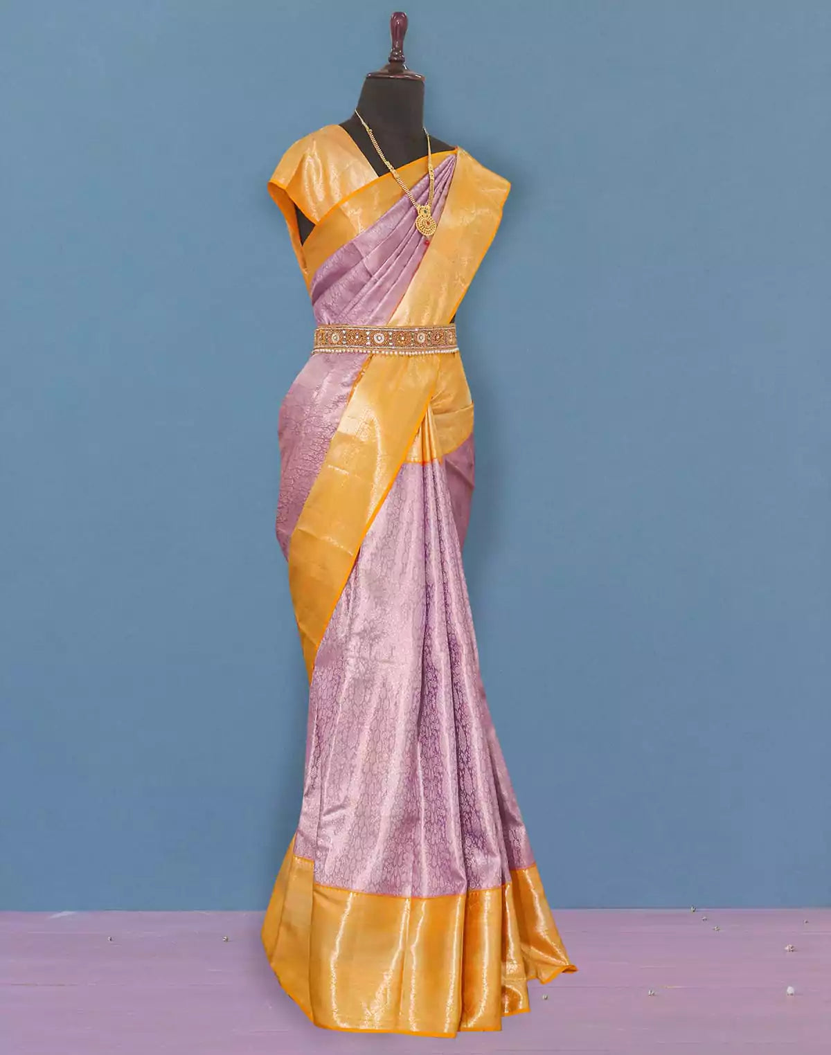 Image of Light Purple all over Silver Zari Tissue Jaal Saree with Contrast Border