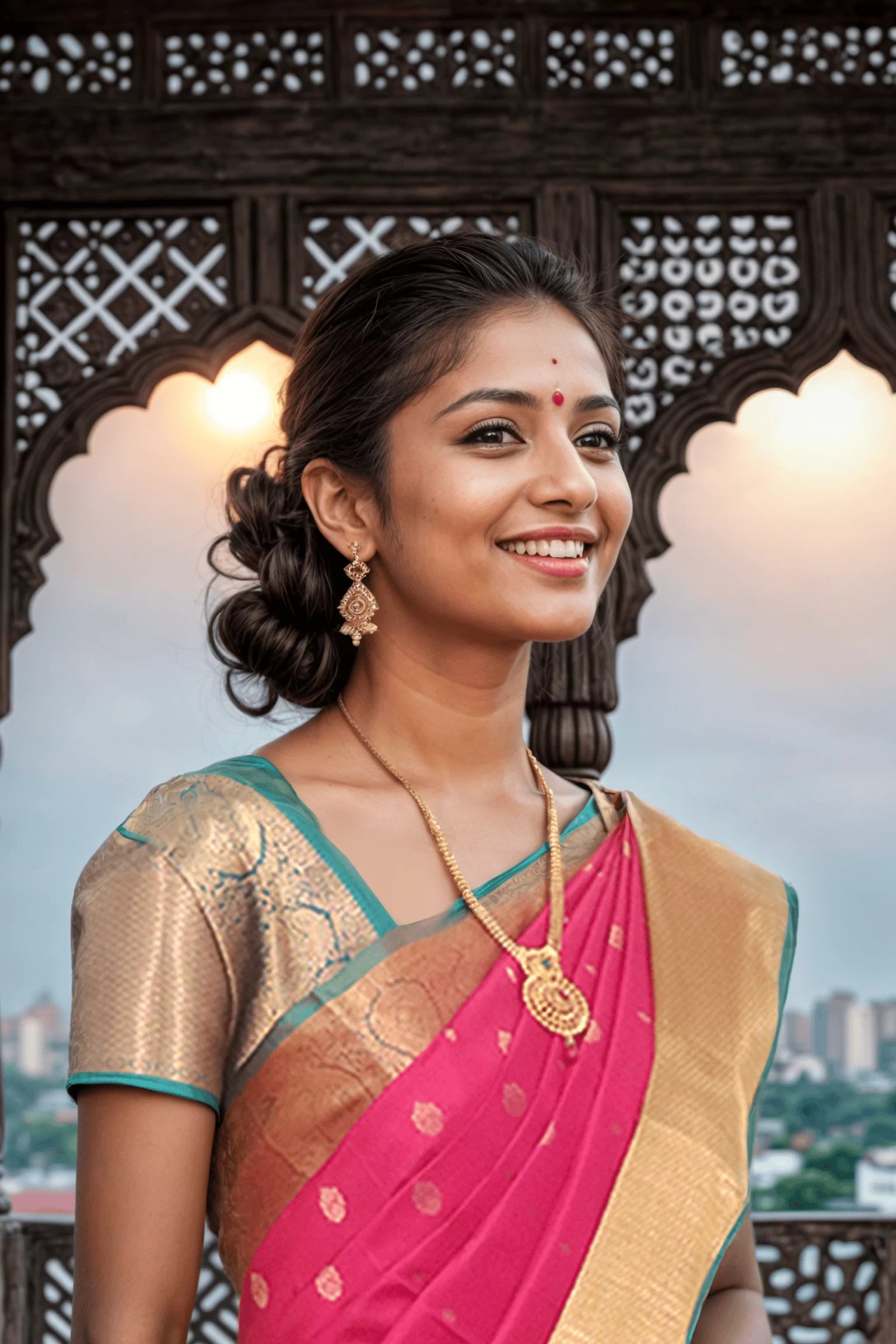 Image of Floral Zari Butta Pink Kanchi Pattu Silk Saree