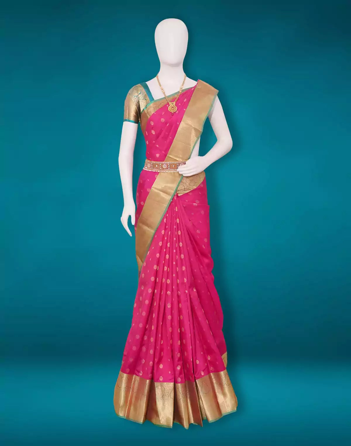 Image of Floral Zari Butta Pink Kanchi Pattu Silk Saree