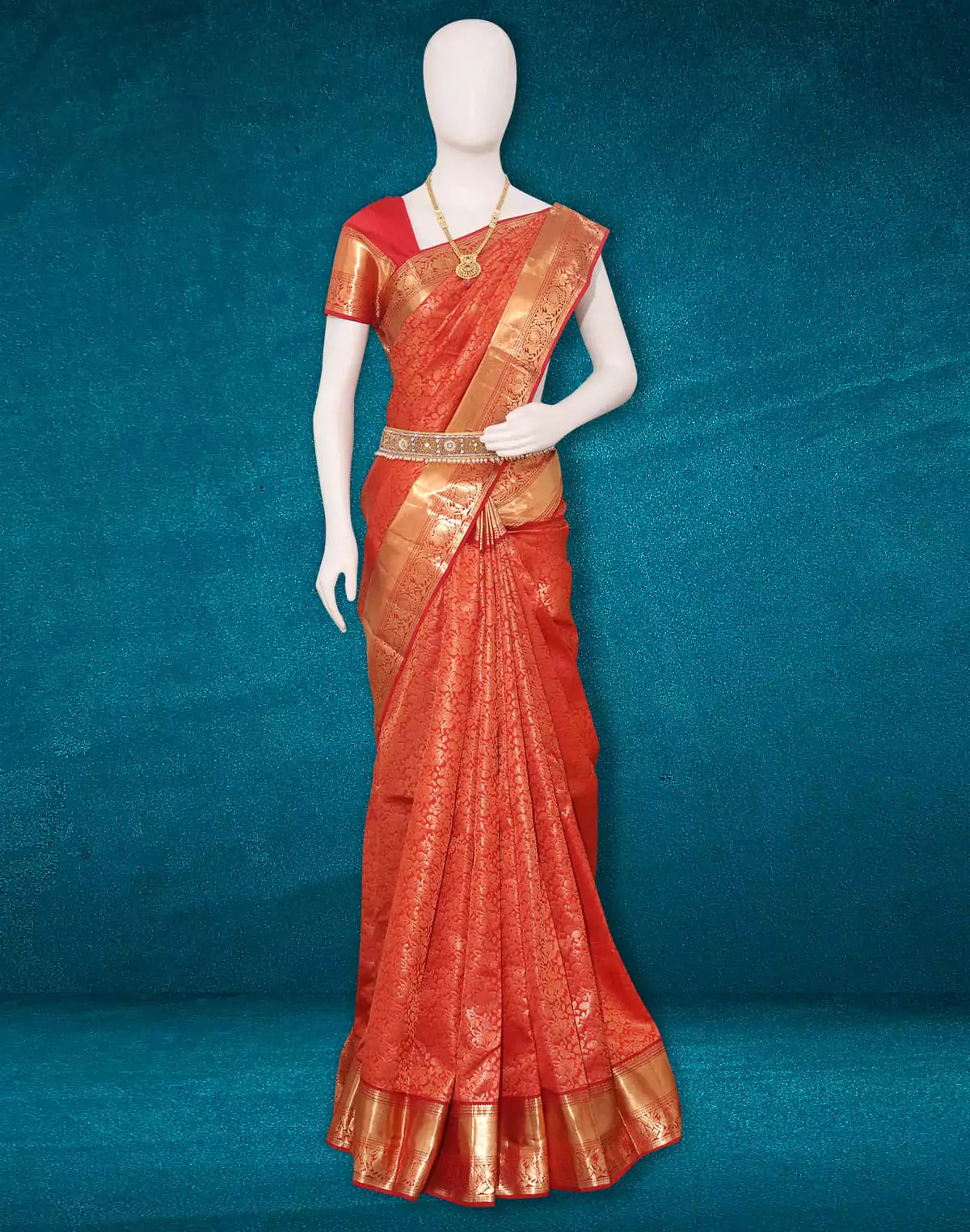 Image of Red Coloured Floral Kanchi Pattu Self Border Saree