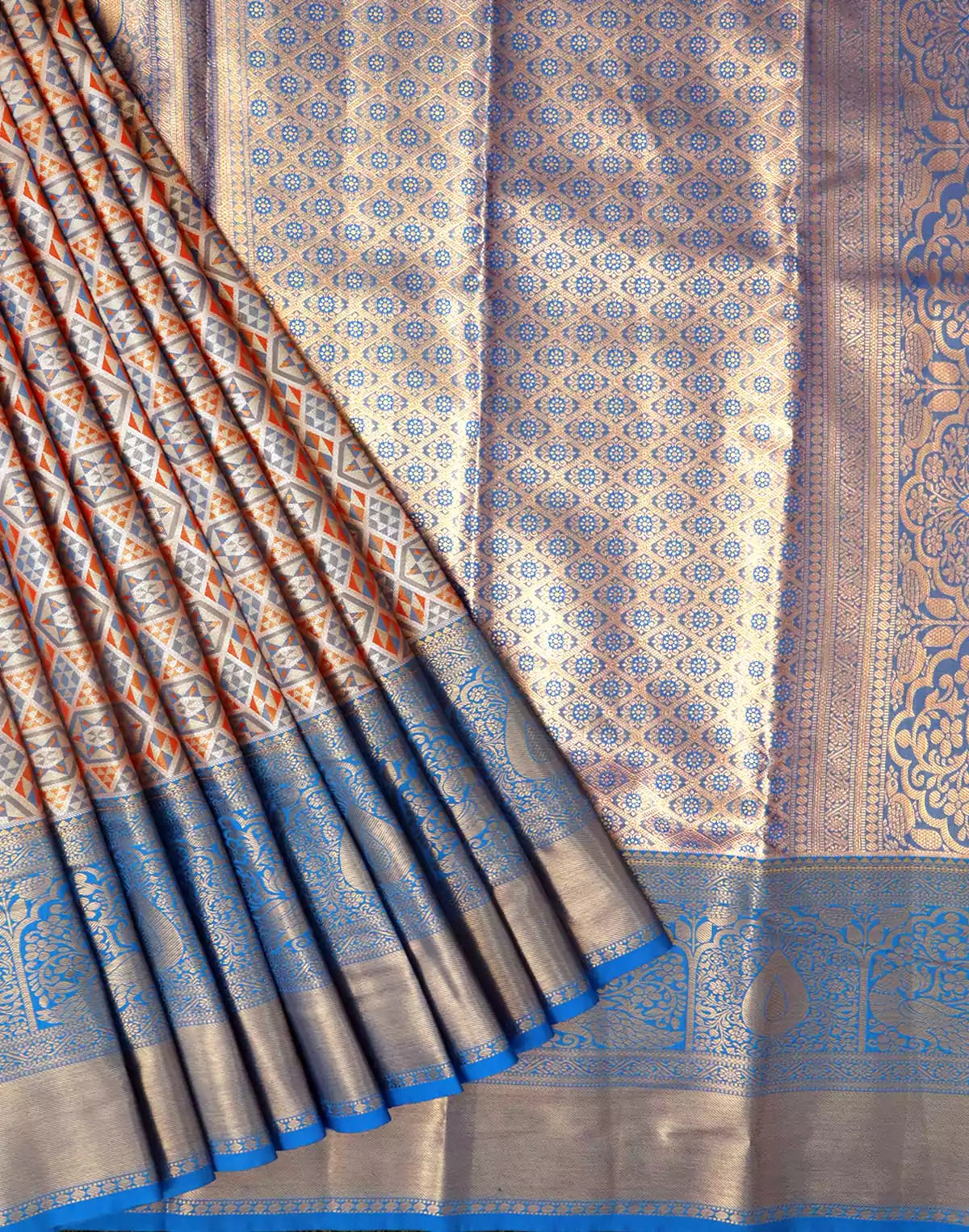 Image of Light Orange Tissue Jaal Meenakari Silk Saree