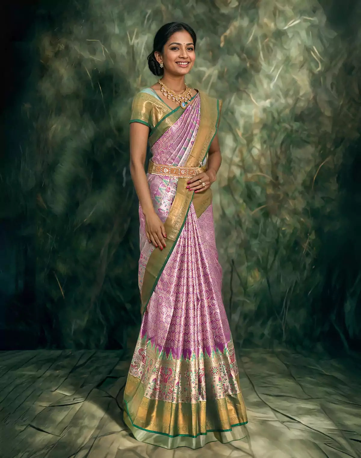 Image of Light Purple Tissue Silk Saree with Jaal design