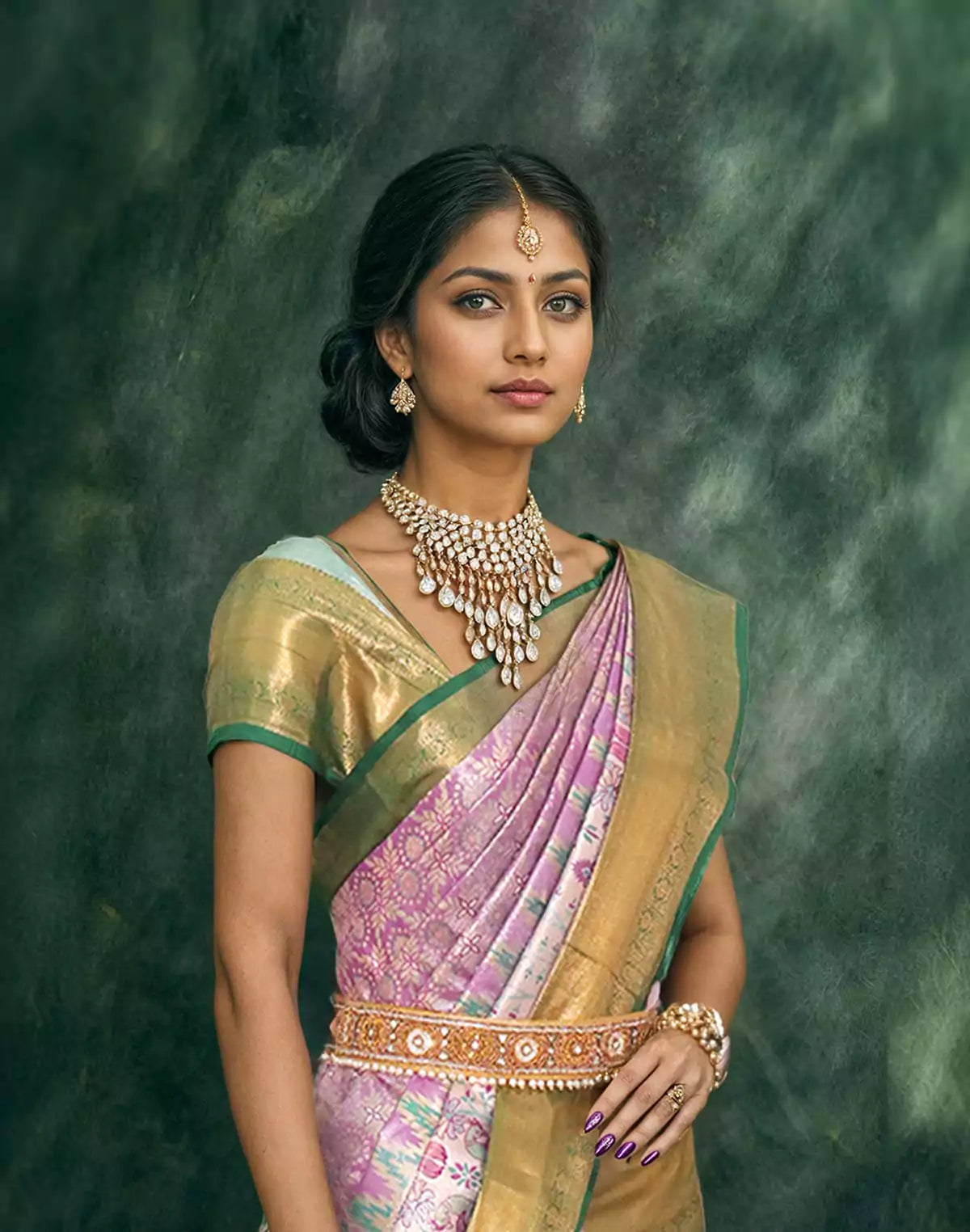 Image of Light Purple Tissue Silk Saree with Jaal design