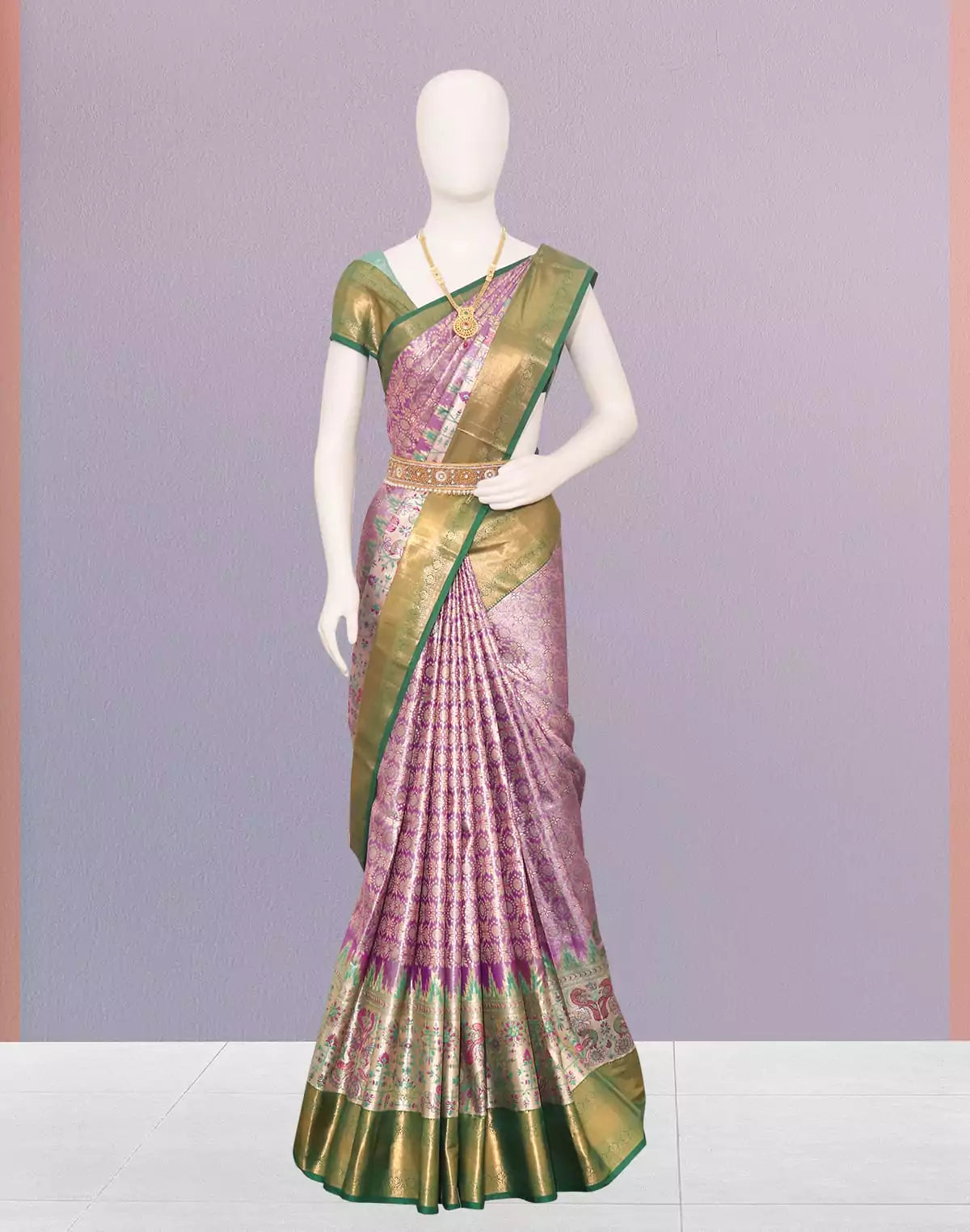 Image of Light Purple Tissue Silk Saree with Jaal design