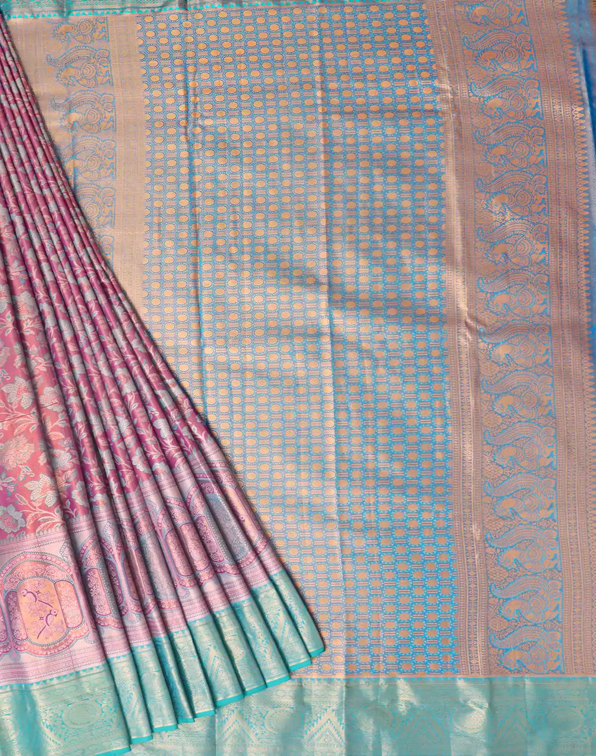 Image of Violet Floral Tissue Jaal Weaving Saree