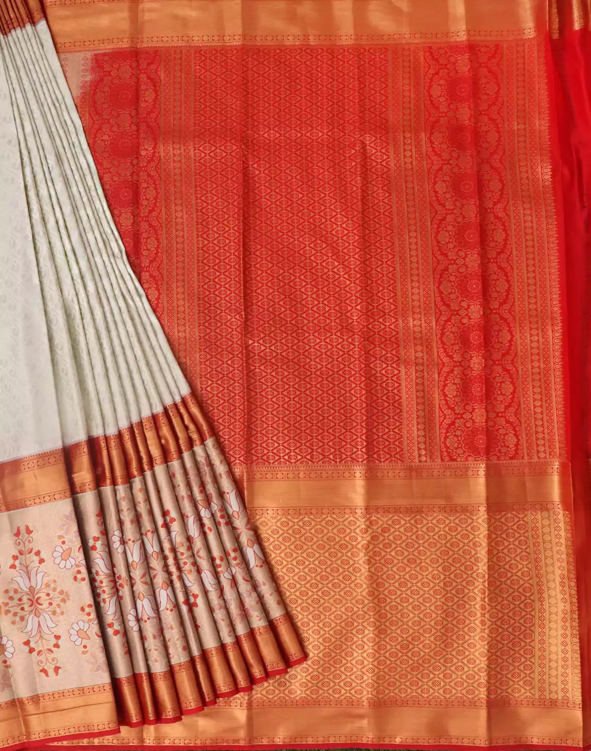 Image of Off White all over Silver Brocade Contrast Border Saree