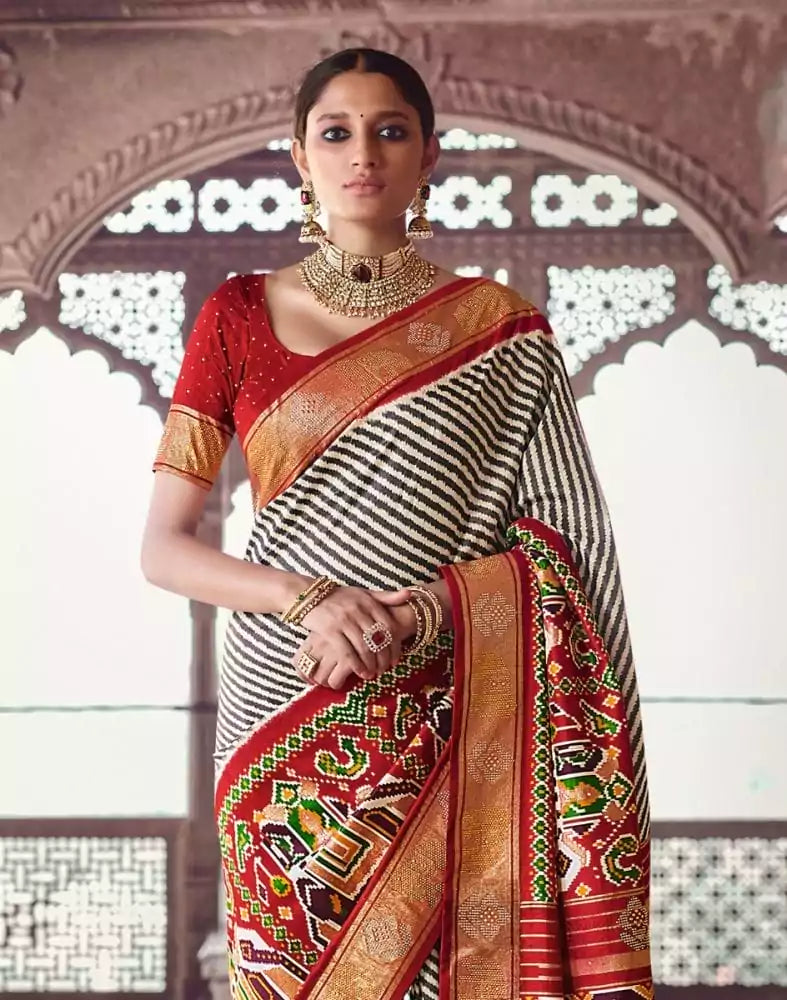 Image of Black Coloured Ethnic Motifs Patola Saree