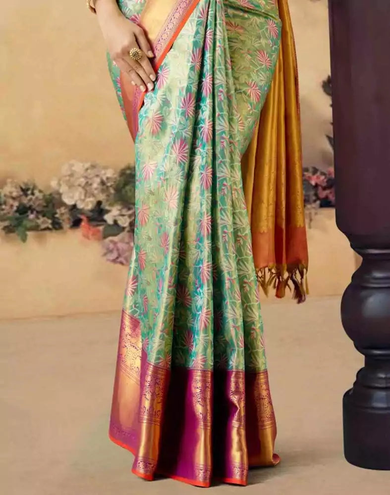 Image of Elegant Unique Floral Design Pure Kanchi Tissue Saree
