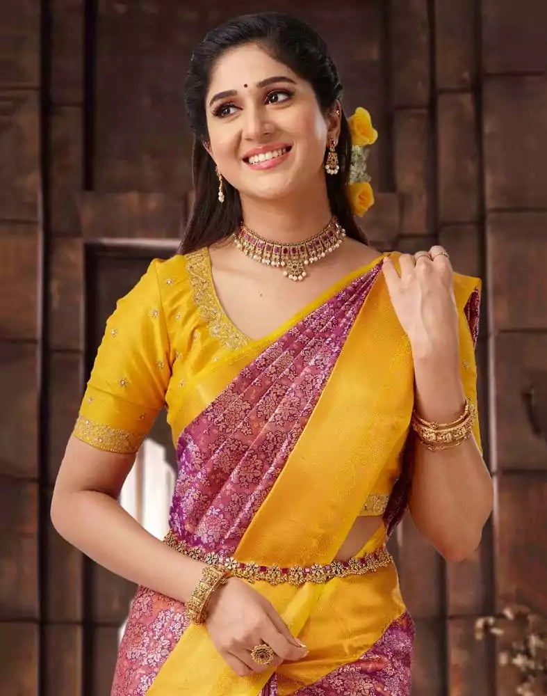 Image of Double Shaded Violet colour Pure Kanchi Pattu Saree