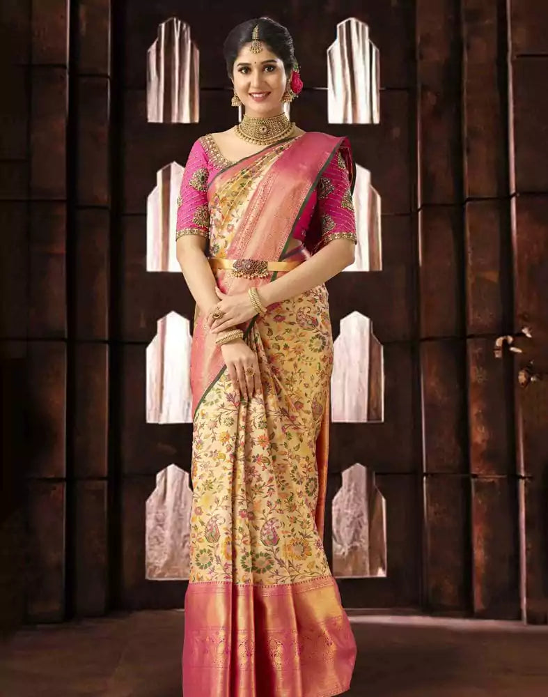 Image of Luxurious Floral Weave Pure Kanchi Tissue Saree