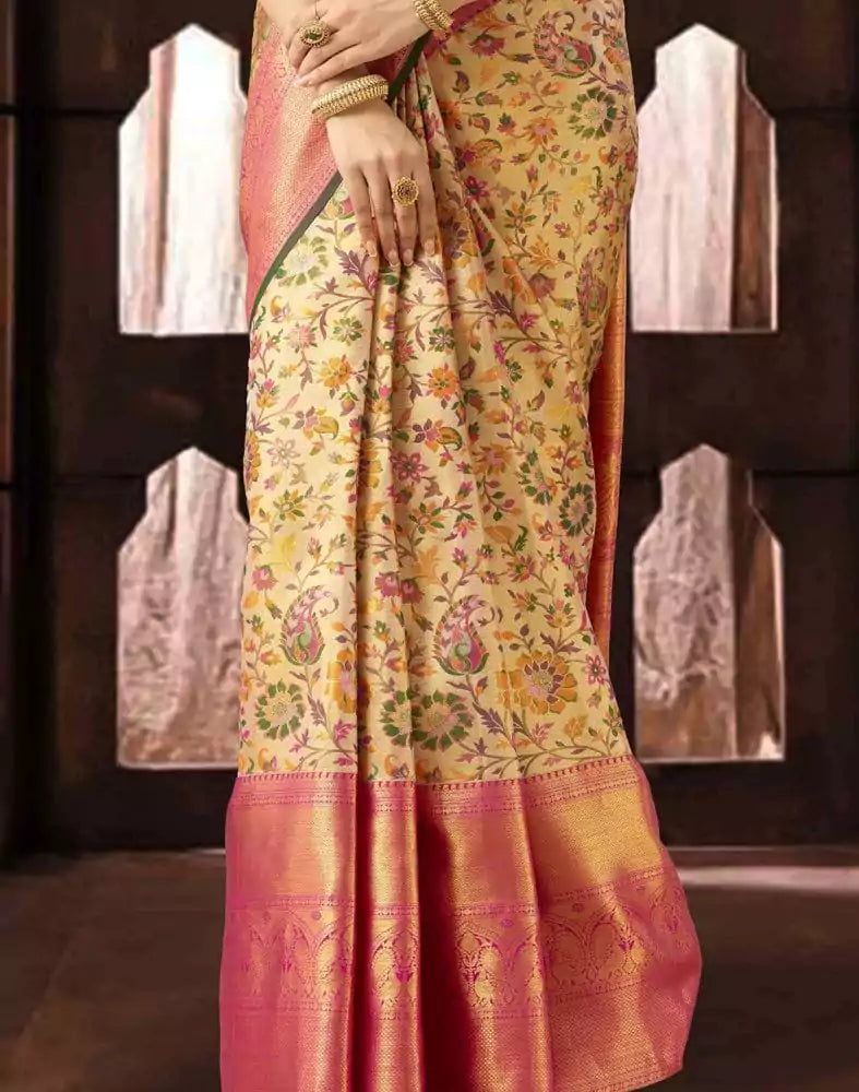 Image of Luxurious Floral Weave Pure Kanchi Tissue Saree
