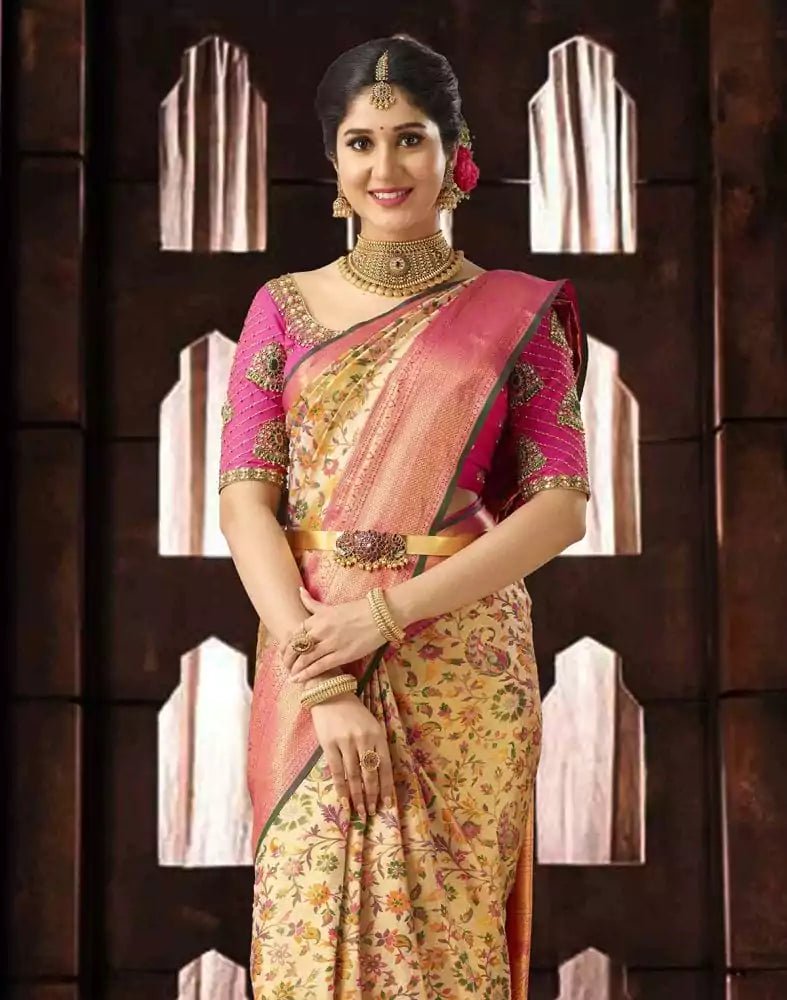 Image of Luxurious Floral Weave Pure Kanchi Tissue Saree