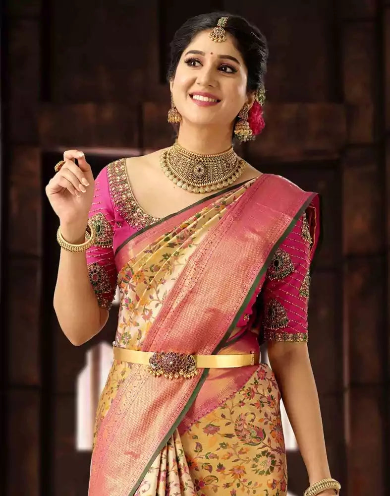 Image of Luxurious Floral Weave Pure Kanchi Tissue Saree