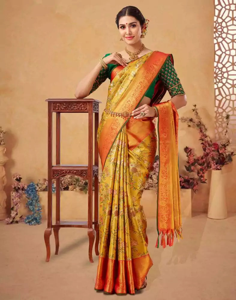 Image of Luxurious Botanical Design Weave Pure Kanchi Tissue Saree