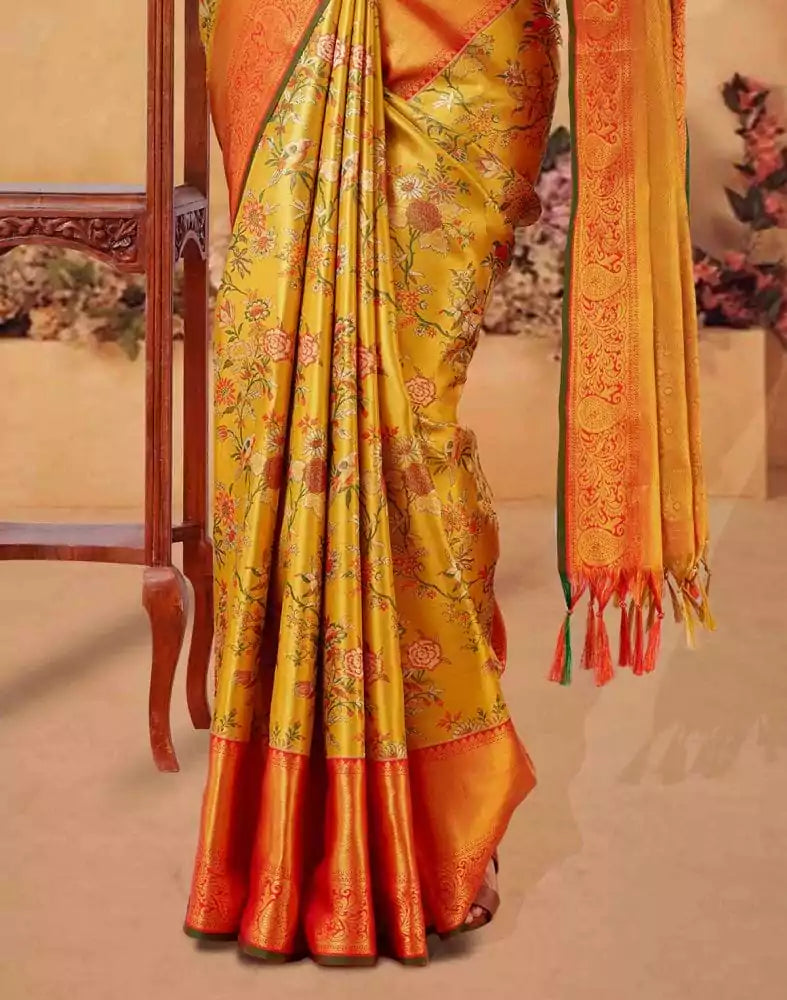 Image of Luxurious Botanical Design Weave Pure Kanchi Tissue Saree