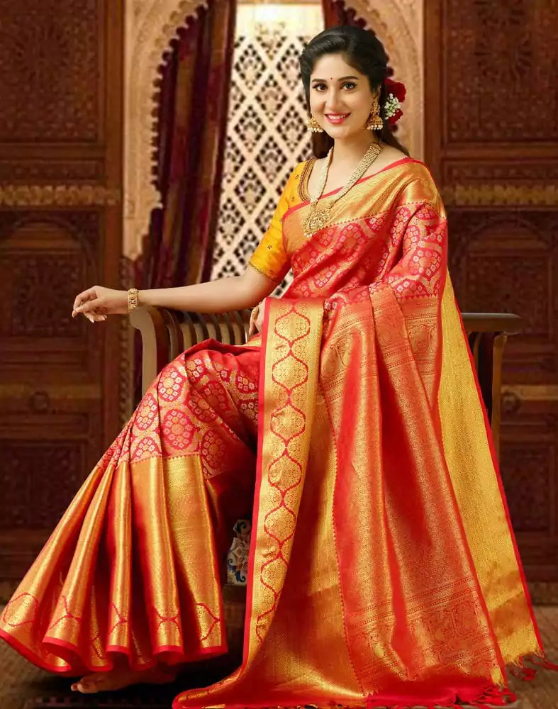 Image of Elegant Red Pure Kanchi Pattu Saree