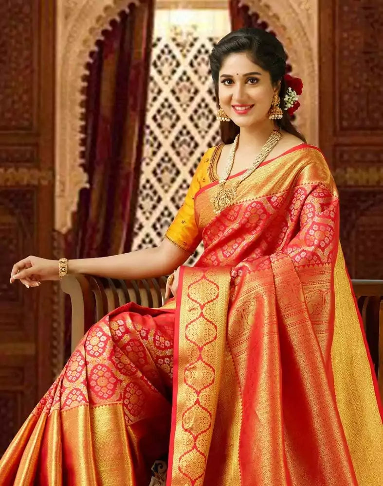 Image of Elegant Red Pure Kanchi Pattu Saree