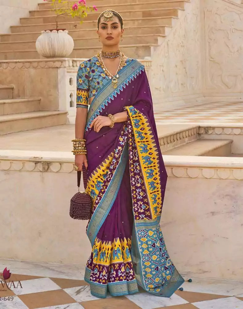 Image of Ideal Purple Patola Mirror work Saree