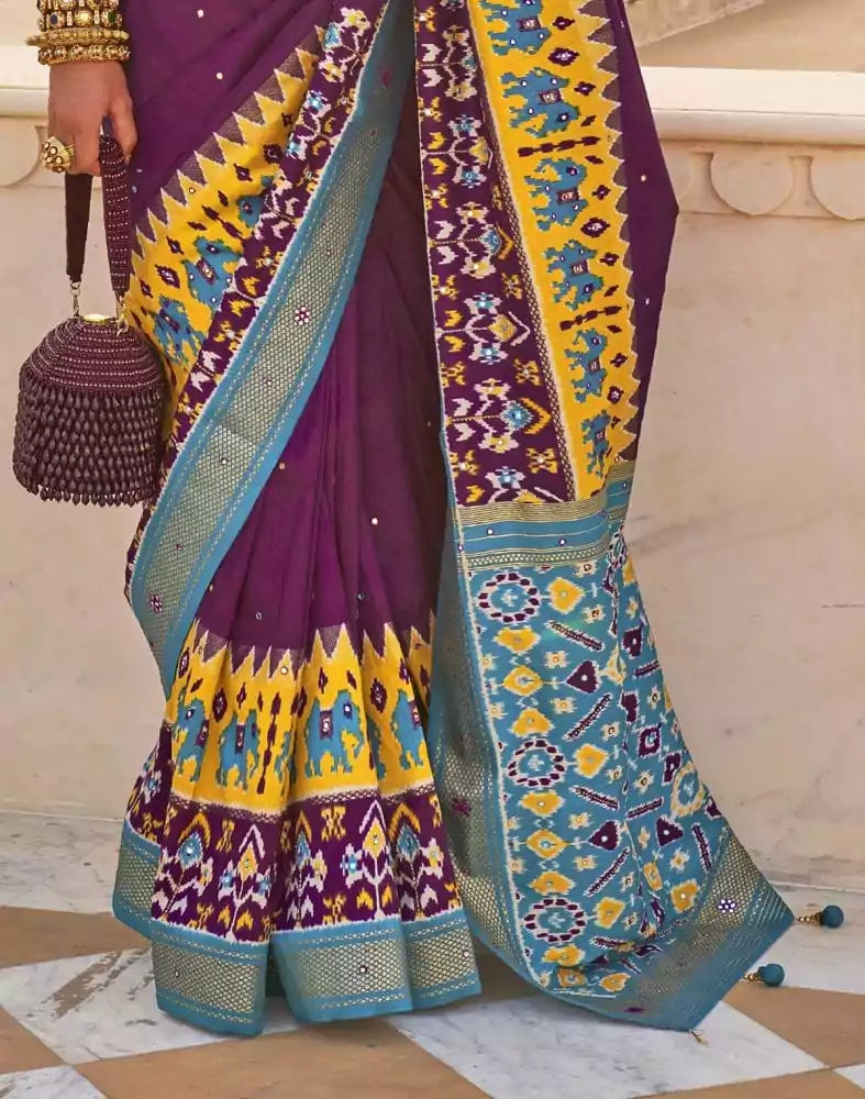 Image of Ideal Purple Patola Mirror work Saree