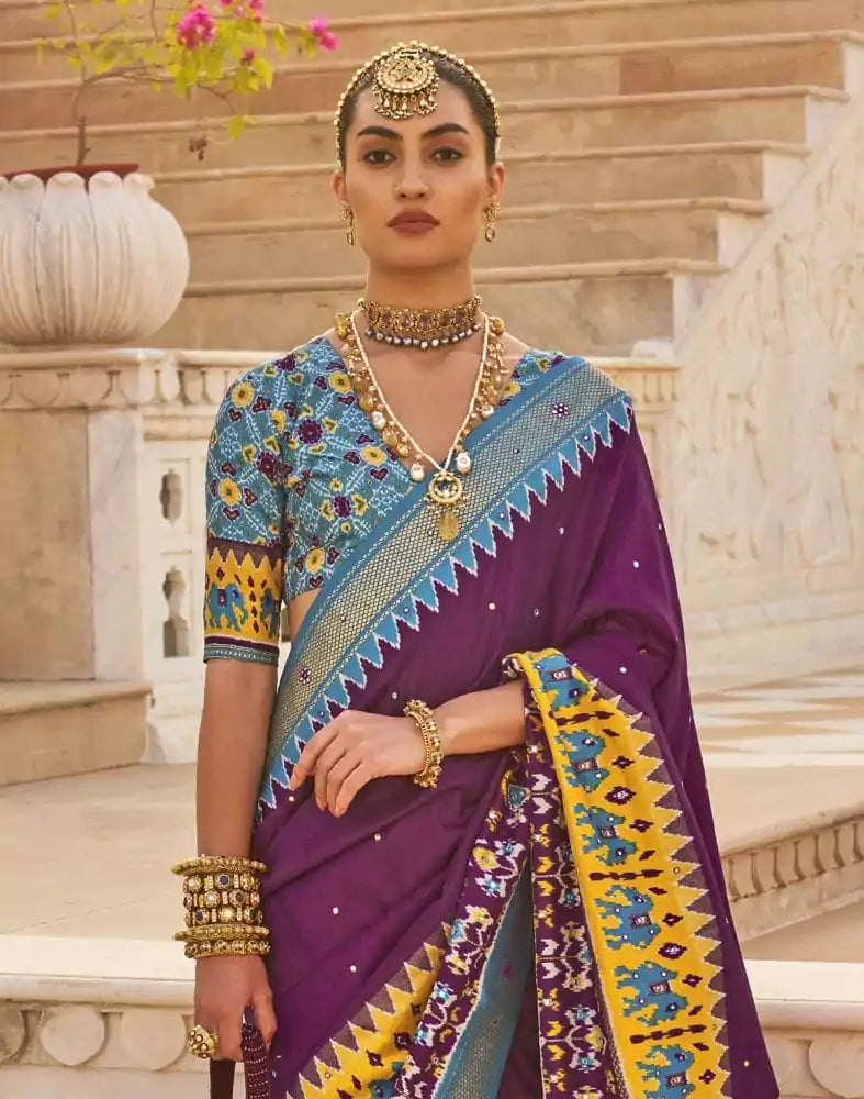 Image of Ideal Purple Patola Mirror work Saree
