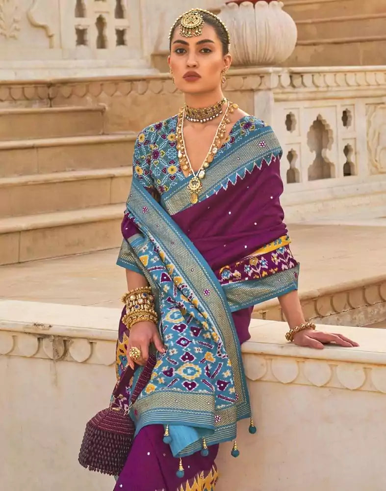 Image of Ideal Purple Patola Mirror work Saree