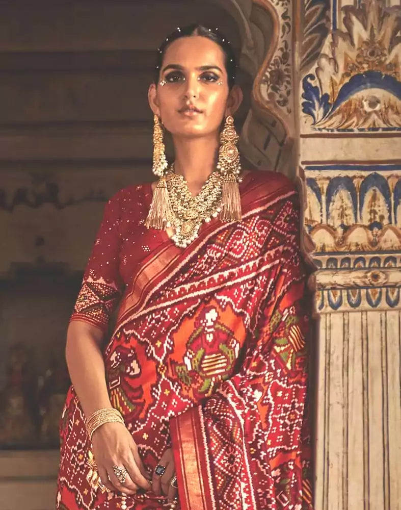 Image of Exclusive Maroon Ikat Patola Weave Saree