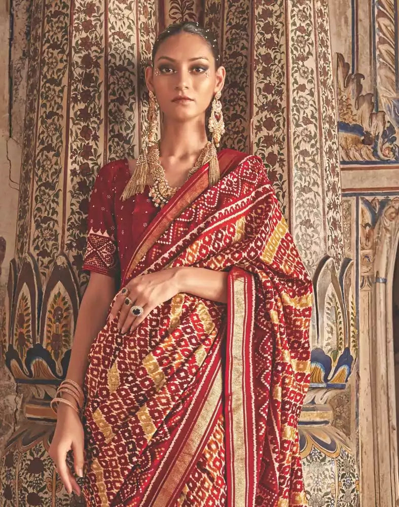 Image of Stylish Multi Color Patola Fabric Saree