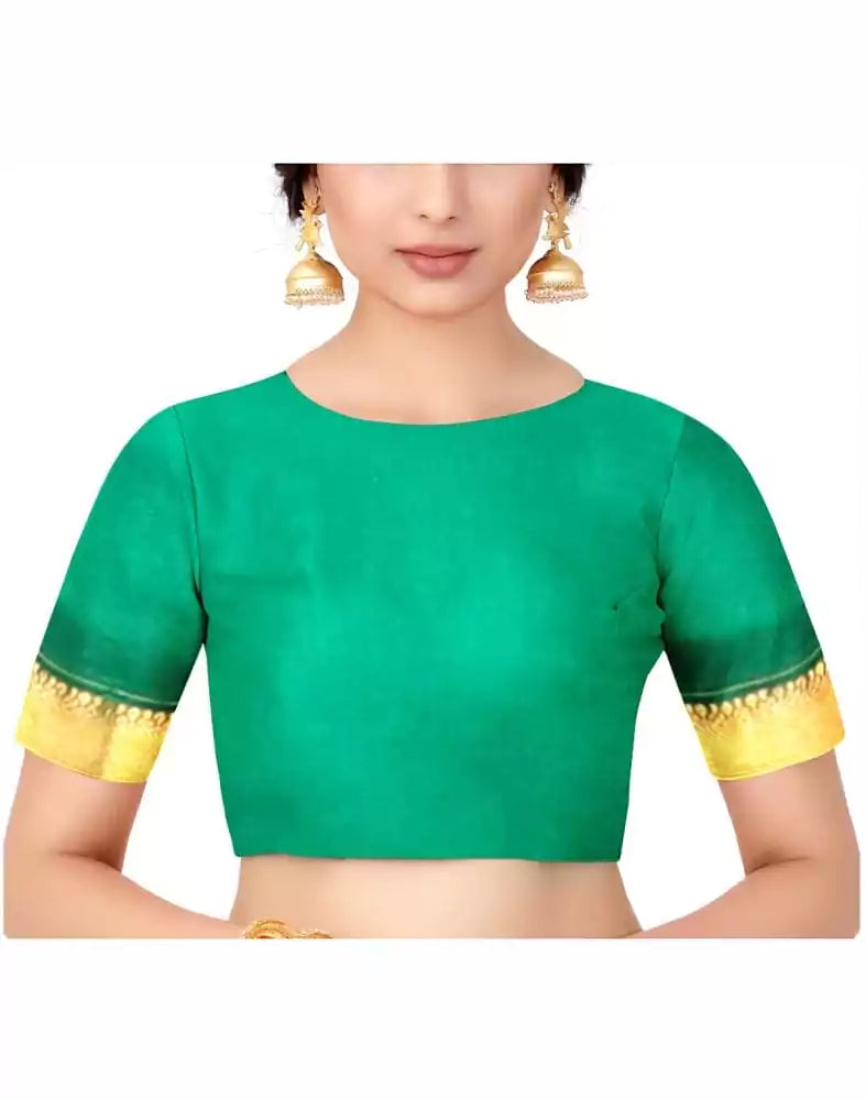 Image of Green Floral Zari Pure Silk Saree