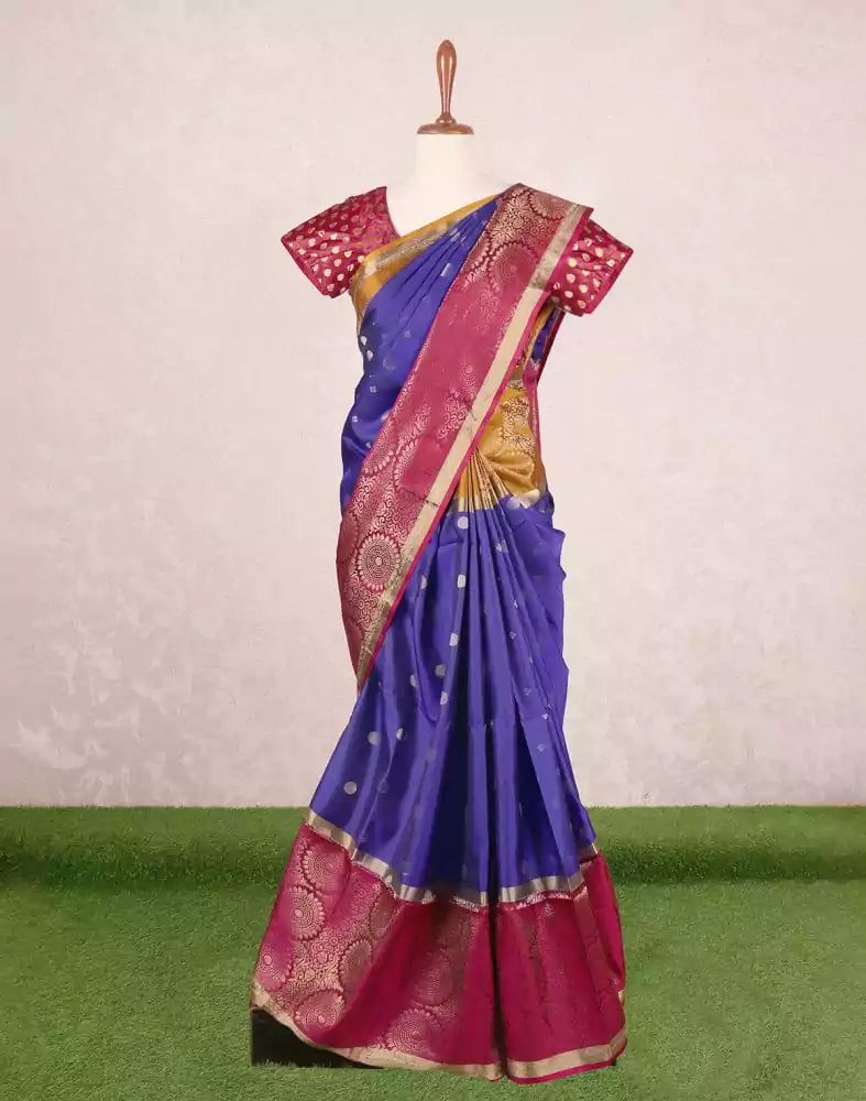 Image of Light weight coimbatore pattu Royal Blue colour Ganga Jamuna border saree