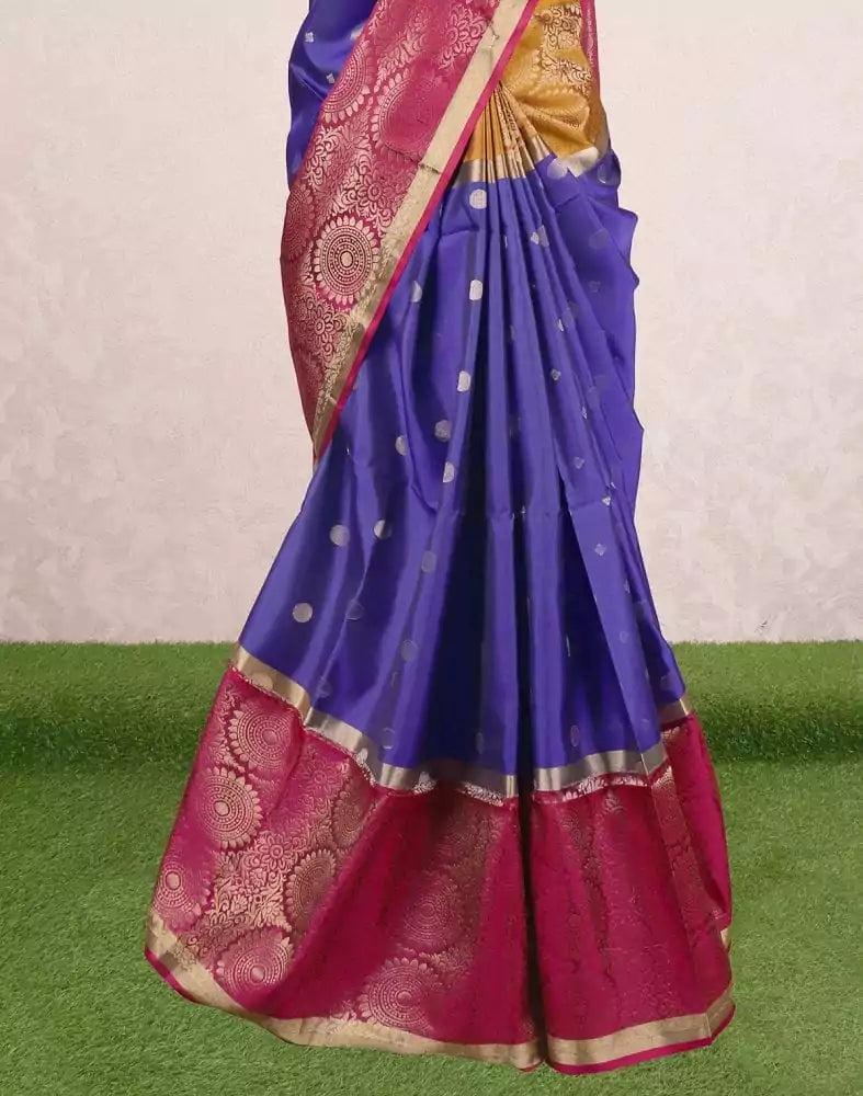 Image of Light weight coimbatore pattu Royal Blue colour Ganga Jamuna border saree